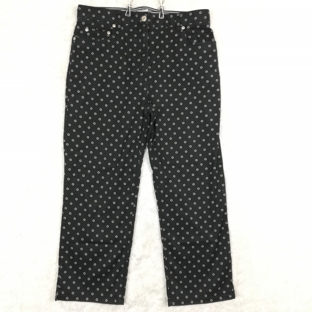 Jones New‎ York Sports Womens Pants Straight Leg Crop Capri Black White Dots 8